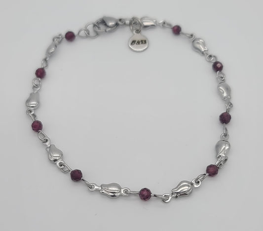 Romantic Boutique Stainless Steel Rose & Garnet Bracelet