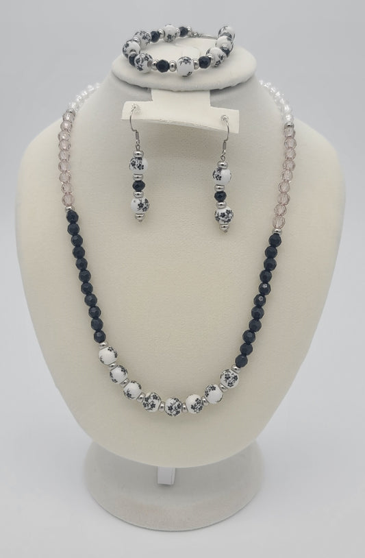 Monochrome Bloom Porcelain Floral Jewelry Set