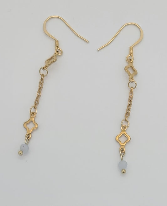 Aquamarine & Gold Clover Earrings