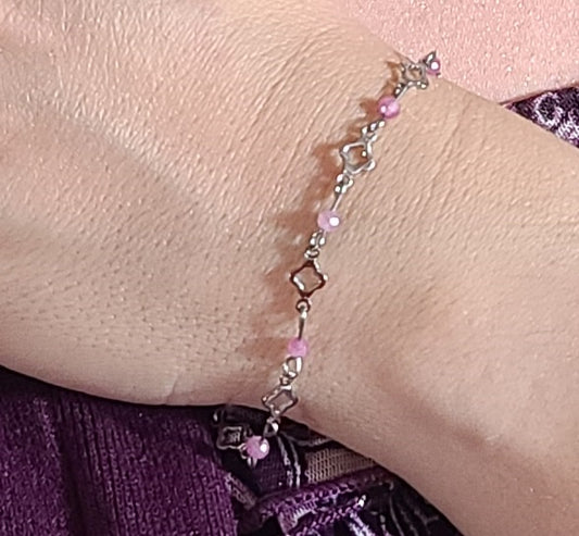 Blush Steel Clover Bracelet Stainless with Pink Tourmaline