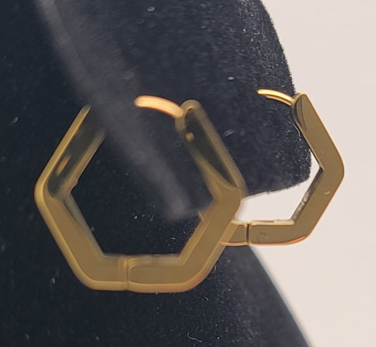 Hexagon Gold Huggie Hoop Earrings - 18K Gold Stainless Steel
