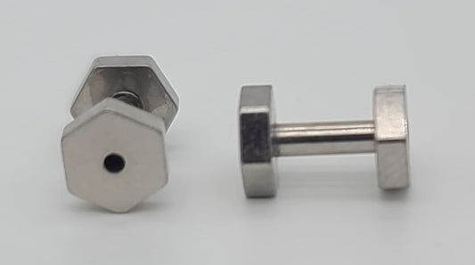 Hex Nut Shaped Stainless Steel Gauge Earrings Sizes 2 - 12mm