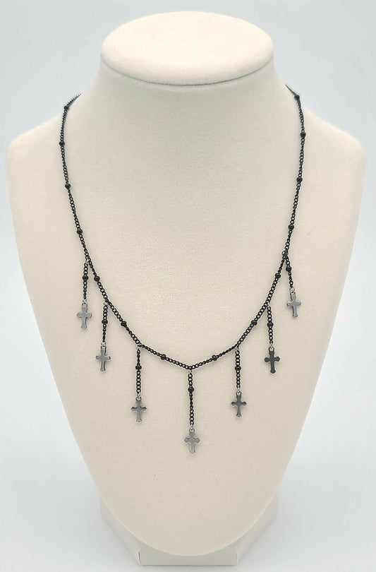 Midnight Cascade Cross Necklace