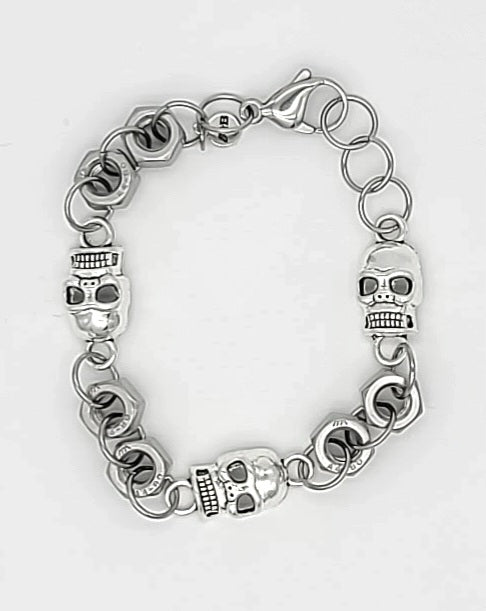 Skull & Steel Hex Nut Bracelet