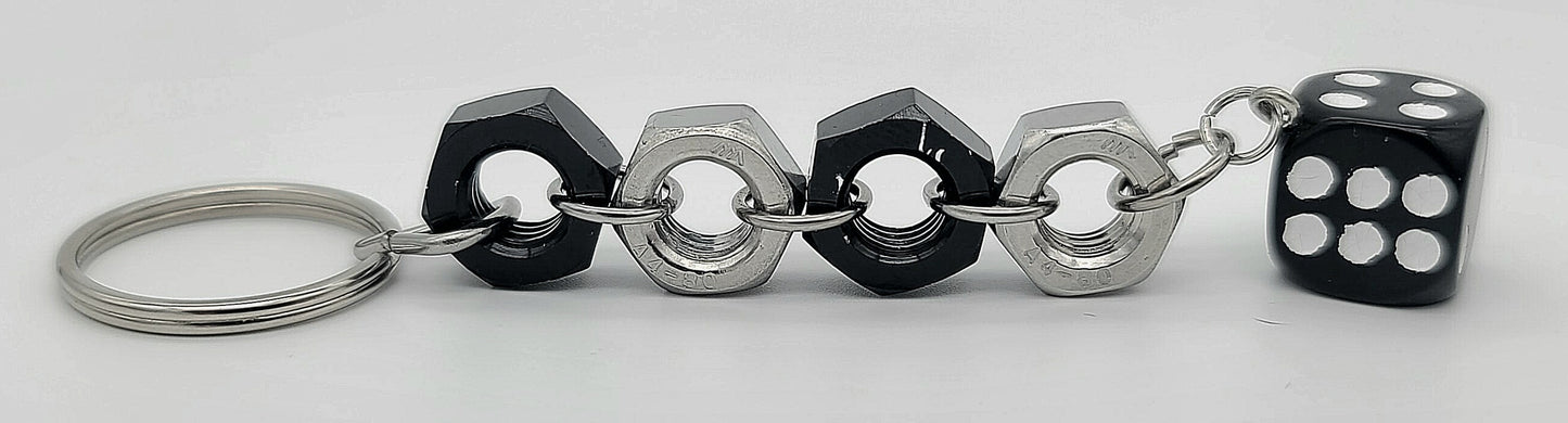 Bolt n' Roll Black Aluminum & Stainless Steel Black Die Keychain