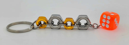 Bolt n' Roll Gold Aluminum & Stainless Steel, Orange Die Keychain