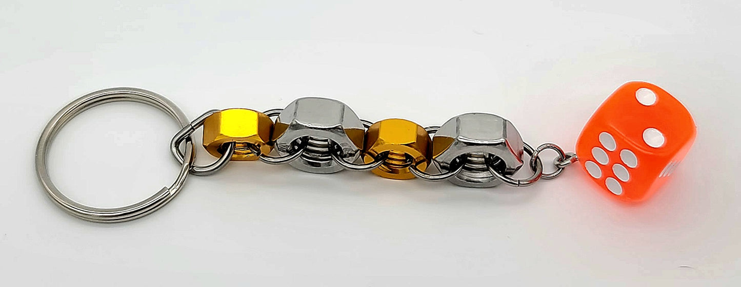 Bolt n' Roll Gold Aluminum & Stainless Steel, Orange Die Keychain