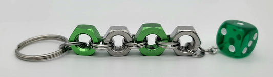 Bolt n' Roll Green Aluminum & Stainless Steel, Clear Green Die Keychain