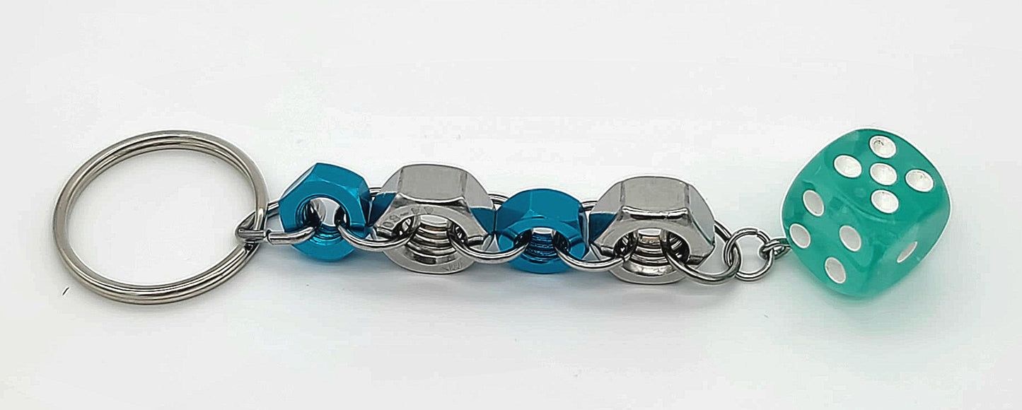 Bolt n' Roll Blue Aluminum & Stainless Steel, Clear Teal Die Keychain