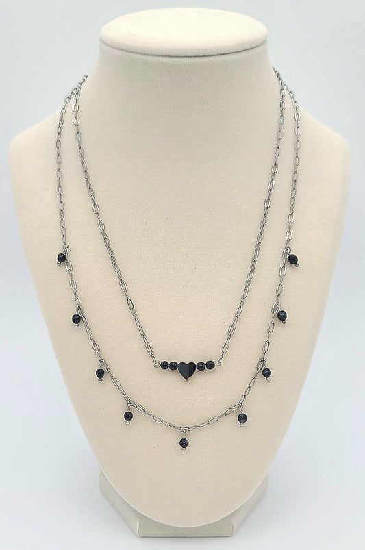 Moonlight Romance Double-Layer Blue Sandstone Heart Necklace