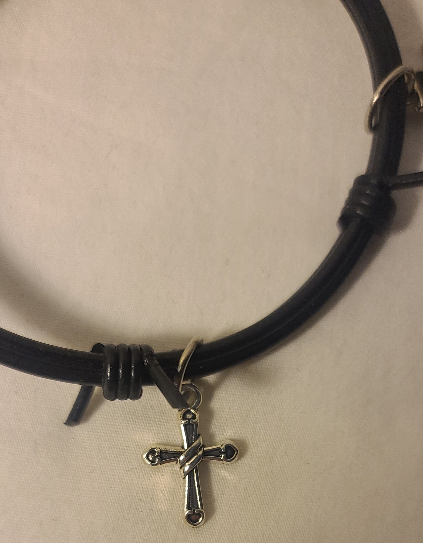 Vintage Rubber Barbed-Wire Bracelet w/ Cross Charms – Upcycled