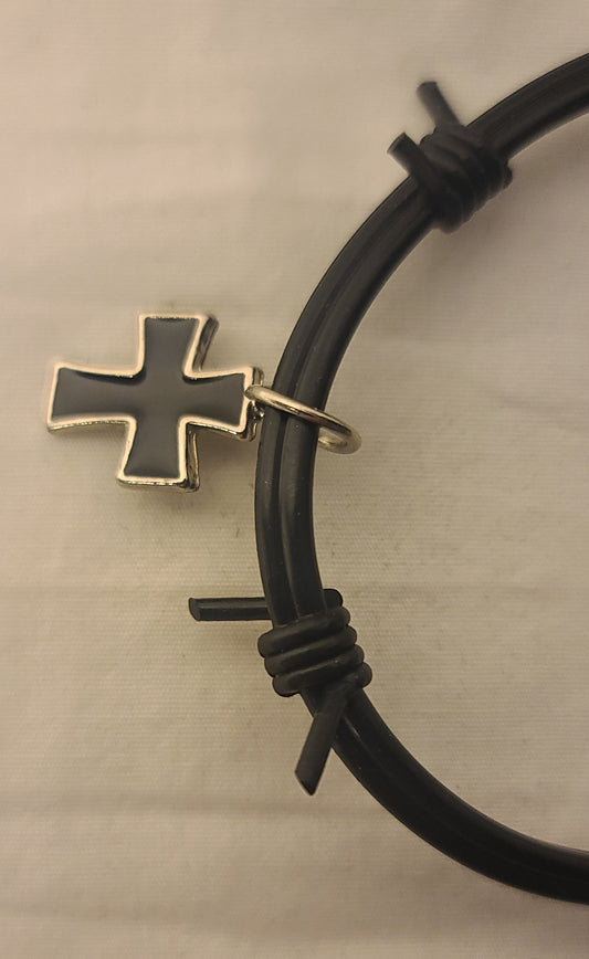 Vintage Rubber Barbed-Wire Bracelet w/ Cross Charms – Upcycled