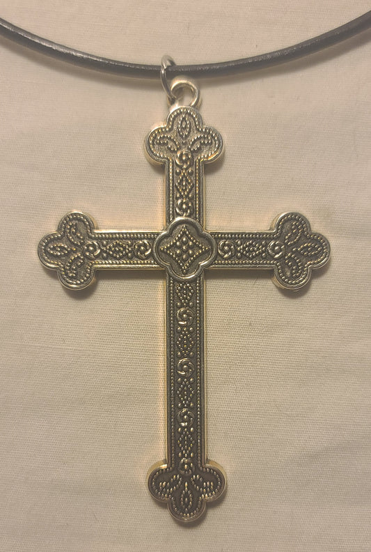 Large Pewter Trefoil Cross Necklace