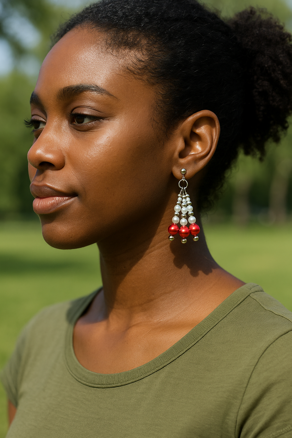 Classic Red, White & Silver Bead Party Pop Dangles with Stud Posts Stainless Steel