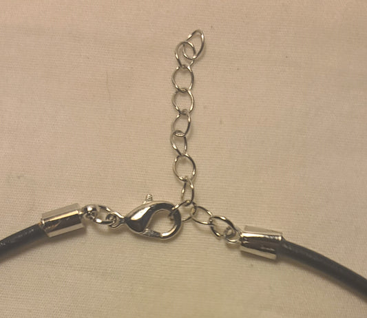 Pewter Cross Necklace on Black Leather Cord 18 to 19 1/2 Inches