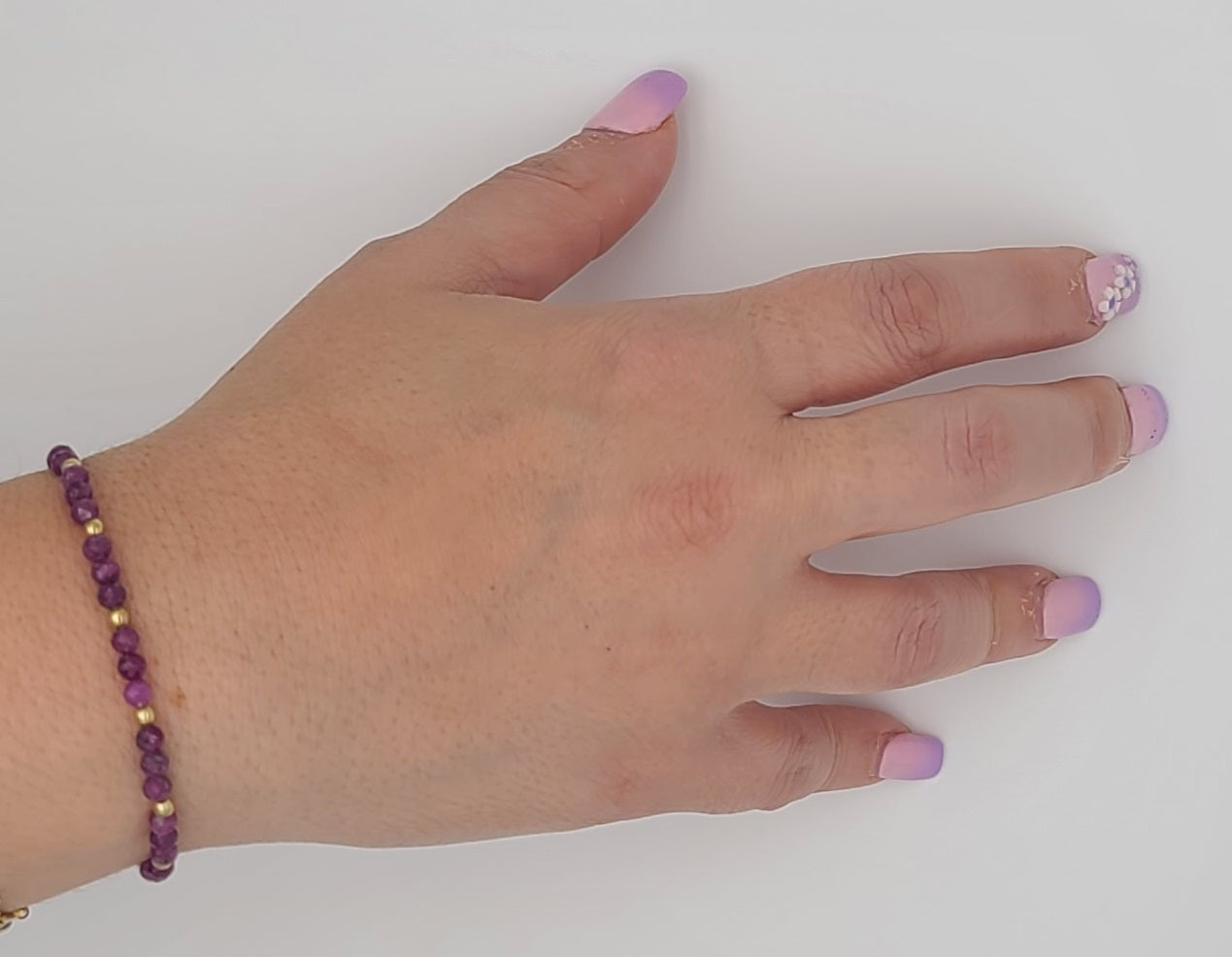 Dainty Natural Ruby Bead with Gold Stainless Spacers Bracelet 6.5"