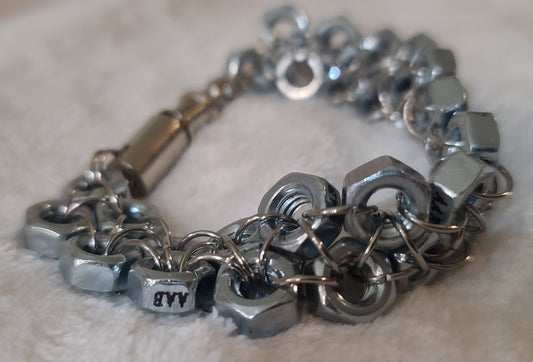 Double Row Hex-Nut 8 3/4 Inch Bracelet with Coupler Clasp