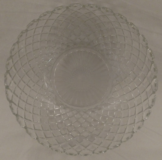 8 Inch Vintage Pressed Glass Serving Bowl, Diamond Lattice & Starburst Design