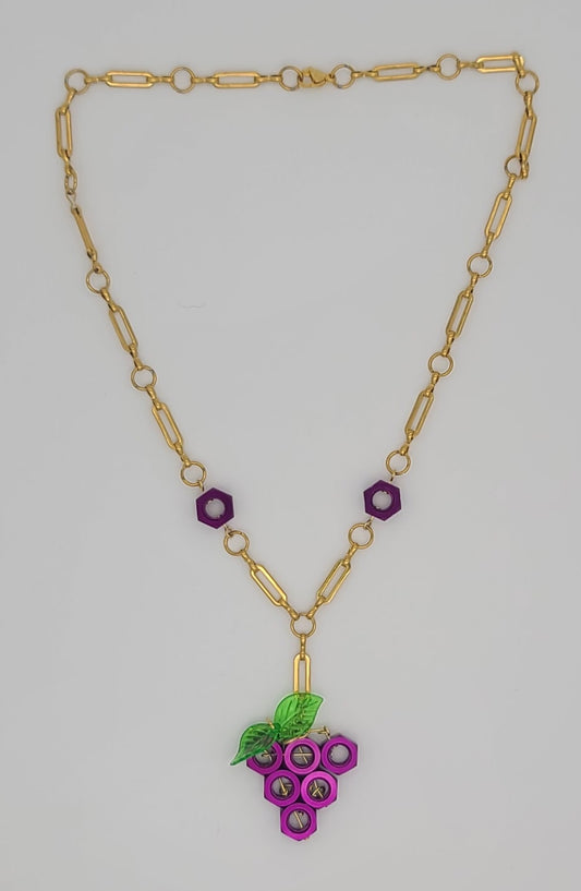 Bold Grape Bunch Hex Nut Pendant Necklace