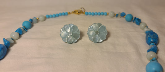 Lee Sands Blue Daisy Howlite Necklace & Earrings