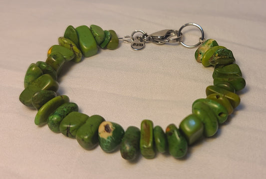 Natural Green Howlite Stone Bead Bracelet – 8.25" Stainless