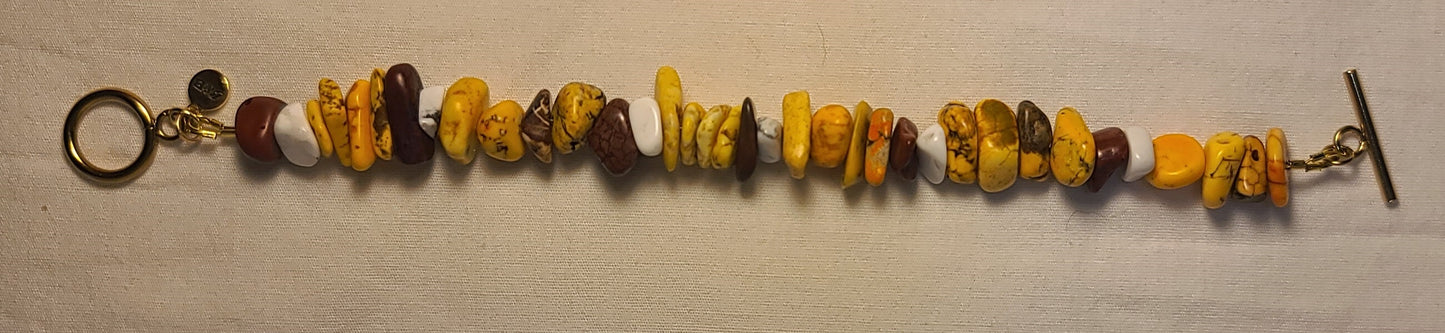 Natural Yellow/White/Red Howlite Stone Bead Bracelet – 7.5" Stainless Gold Toggle