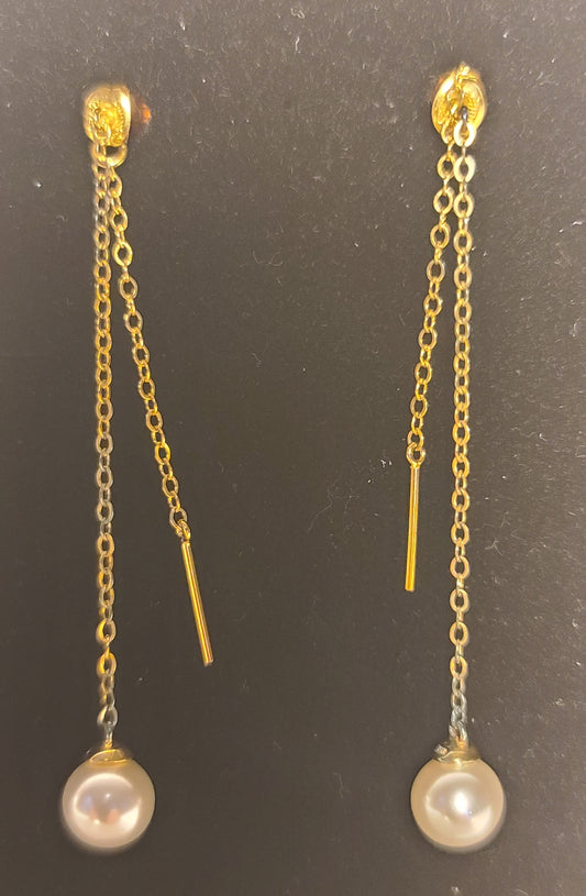 Faux Pearl Drop Earrings – Gold Chain Double Dangle Design