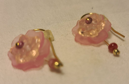 Cute Pink Layered Flower Earrings – Boutique Style Drop Earrings
