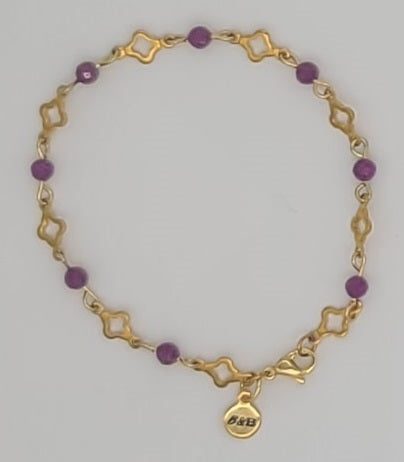 Red Ruby Radiance – Gold Stainless Steel Clover and Natural Ruby Bracelet