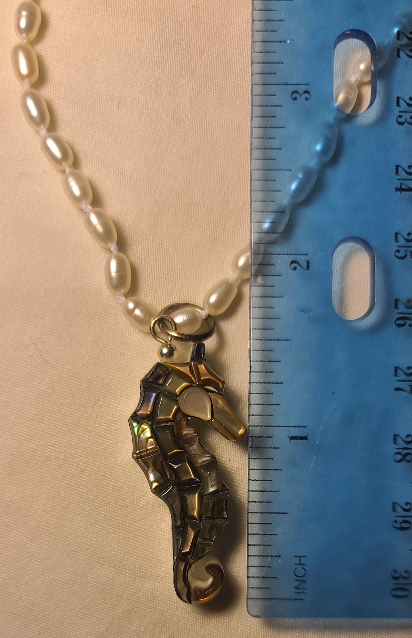 Lee Sands Abalone Seahorse Pendant with 19 Inch Pearl Necklace