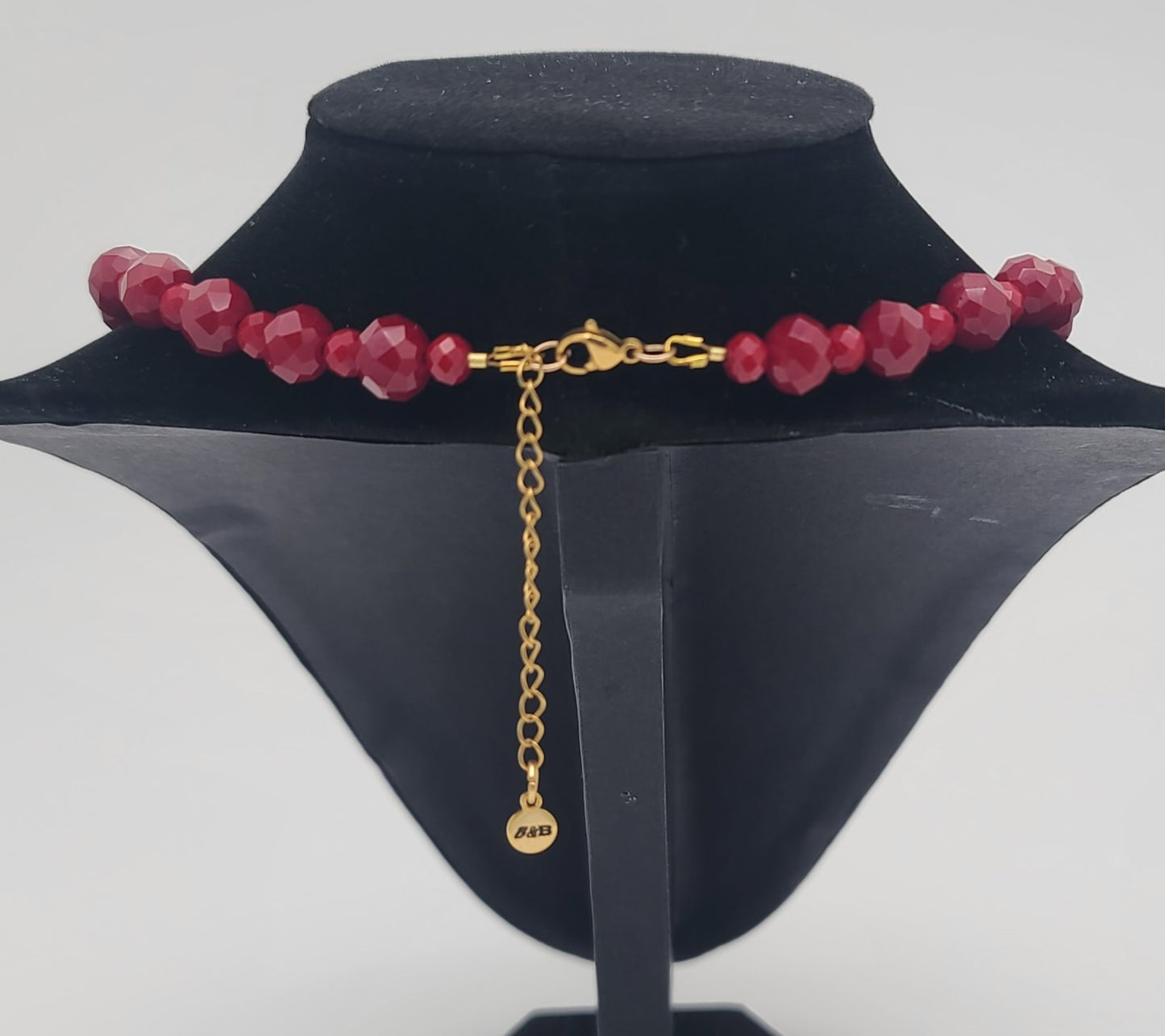 Vintage-Inspired Red Bead with Brass-Rose Statement Necklace, Stainless Hardware Adjustable 18.5–20.75"