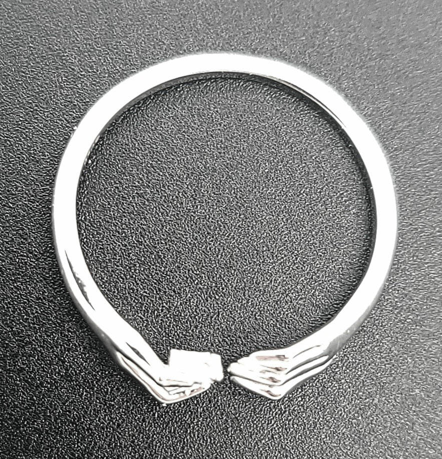 Two Hands, One Spark Sterling Silver with Zircon Adjustable Ring