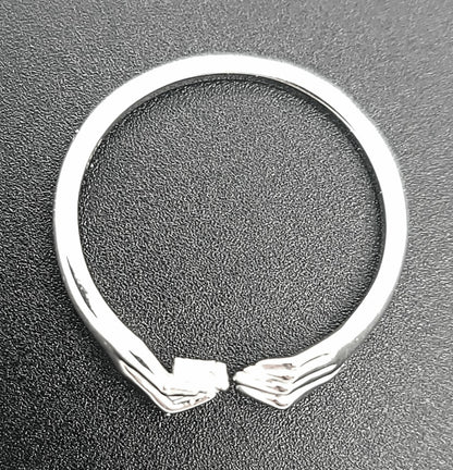 Two Hands, One Spark Sterling Silver with Zircon Adjustable Ring