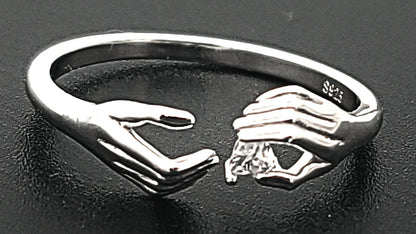 Two Hands, One Spark Sterling Silver with Zircon Adjustable Ring