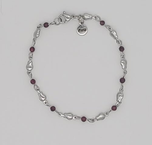 Romantic Boutique Stainless Steel Rose & Garnet Bracelet