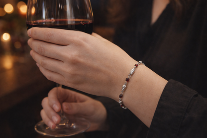 Romantic Boutique Stainless Steel Rose & Garnet Bracelet