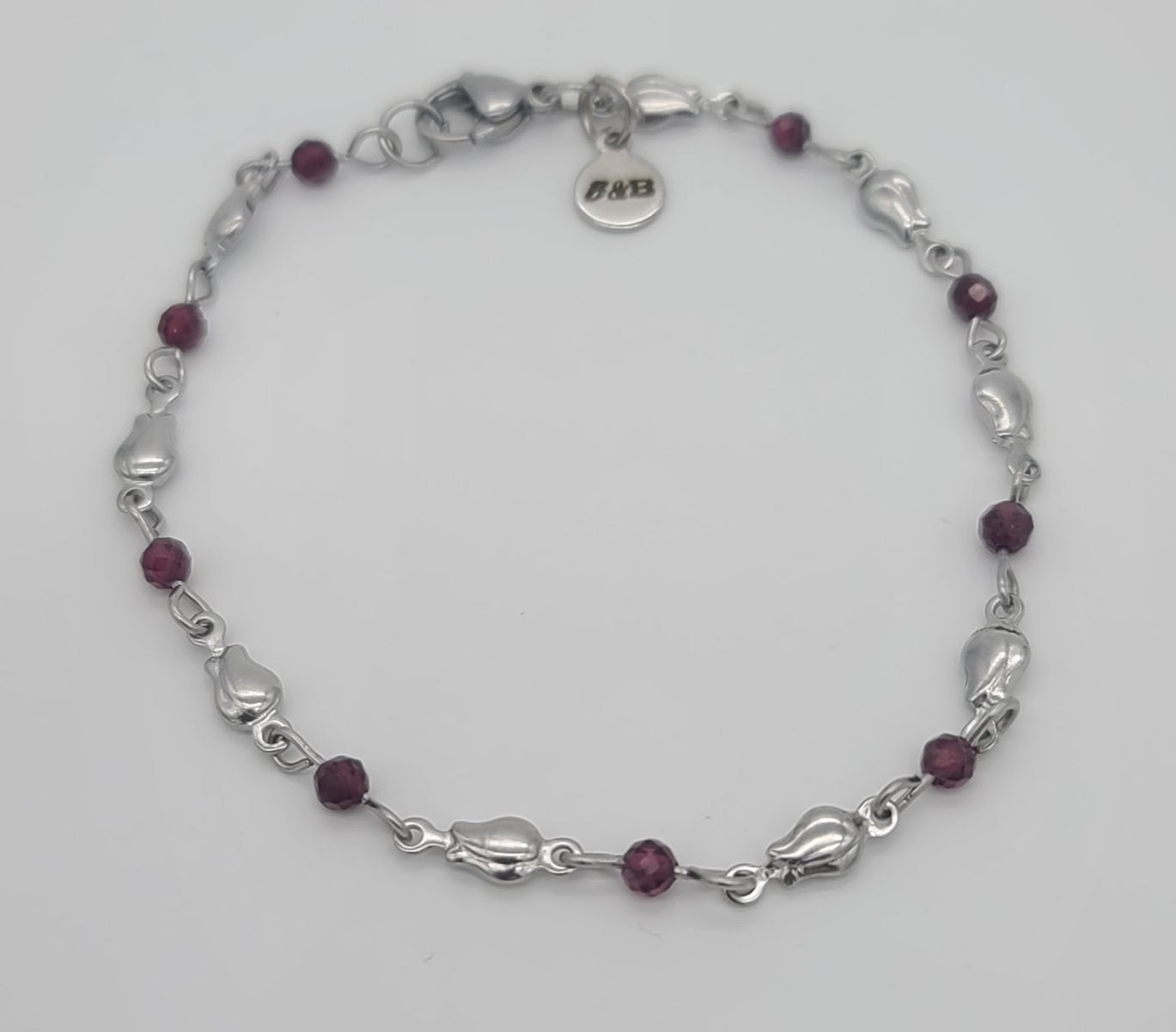 Romantic Boutique Stainless Steel Rose & Garnet Bracelet