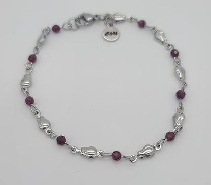 Romantic Boutique Stainless Steel Rose & Garnet Bracelet
