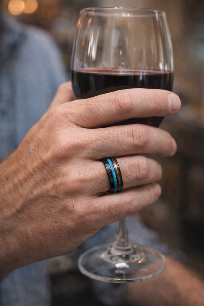 Lightning Blue & Timber Horizon Stainless Steel Comfort Fit Ring