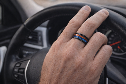 Deep Blue & Timber Horizon Stainless Steel Comfort Fit Ring