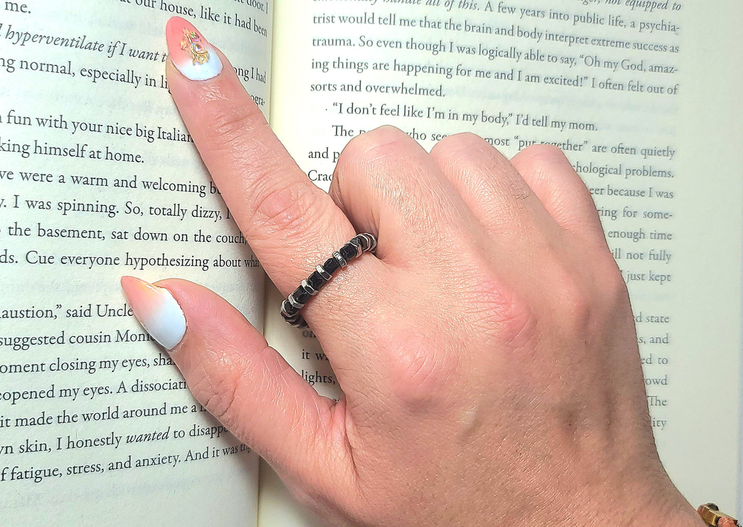 Midnight Torque Black Spinel & Stainless Hex Nut Stretch Ring Sizes 4.5 - 17