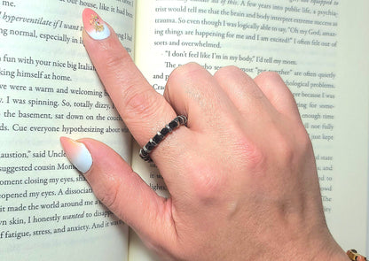 Midnight Torque Black Spinel & Stainless Hex Nut Stretch Ring Sizes 4.5 - 17