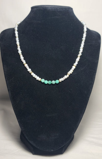 Baroque Pearl with Natural Emerald Beads 17"+2.5" 18k Gold Stainless Dainty Necklace