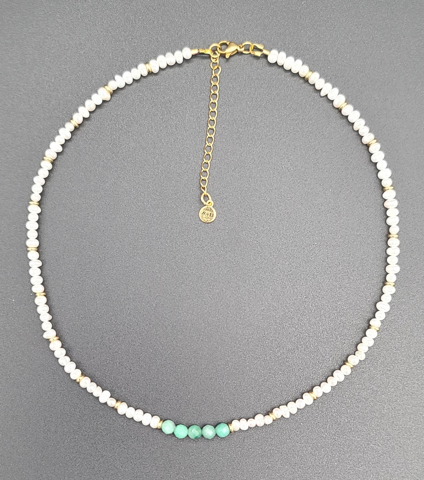 Baroque Pearl with Natural Emerald Beads 17"+2.5" 18k Gold Stainless Dainty Necklace