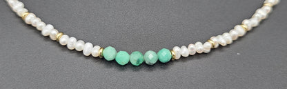 Baroque Pearl with Natural Emerald Beads 17"+2.5" 18k Gold Stainless Dainty Necklace