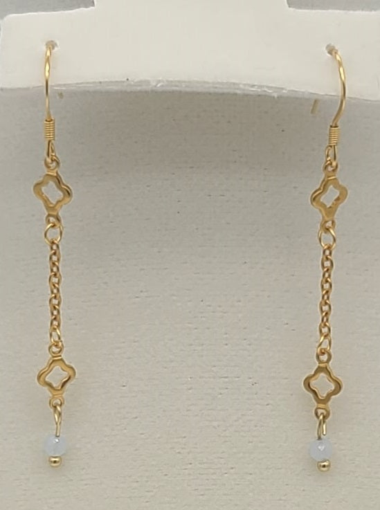 Aquamarine & Gold Clover Jewelry Set, Adjustable, Fringe Necklace, Bracelet & Earrings