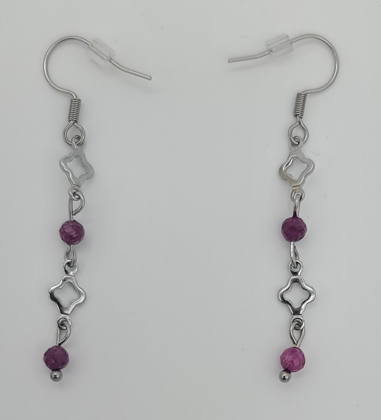 Red Ruby Radiance – Stainless Steel Clover and Natural Ruby Bracelet, Earrings & Necklace Set
