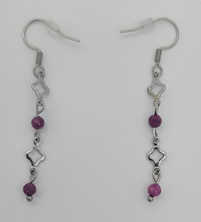 Red Ruby Radiance – Stainless Steel Clover and Natural Ruby Bracelet, Earrings & Necklace Set