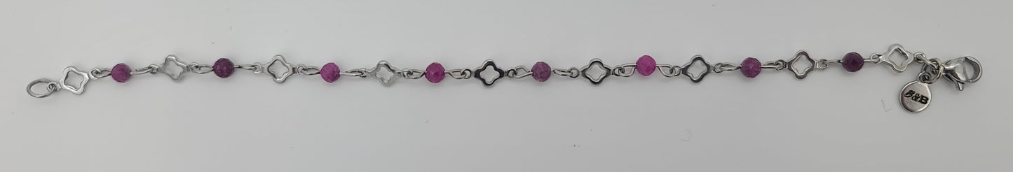 Red Ruby Radiance – Stainless Steel Clover and Natural Ruby Bracelet, Earrings & Necklace Set