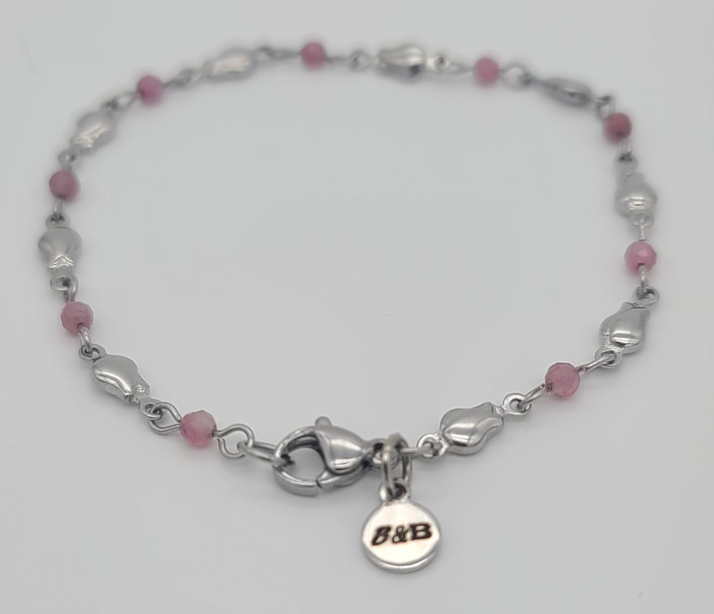 Romantic Boutique Stainless Steel Rose & Pink Tourmaline Bracelet